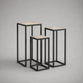 Lot de 3 tables de gigognes carrées en acier noir et MDF effet pierre 30 × 30 × 70 cm, 30 × 30 × 60 cm et 30 × 30 × 50 cm