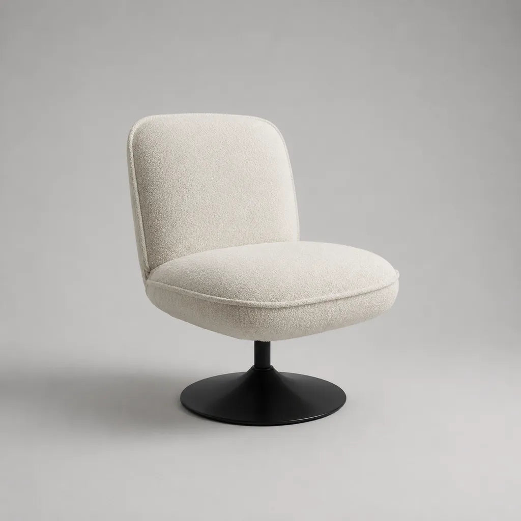 Fauteuil pivotant avec bouchon en polyester et pied en acier, blanc cassé/noir, 73 × 78 × 81 cm
