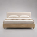 Lit double en placage de chêne avec tête de lit en polyester, beige/nature, couchage 160 × 200 cm