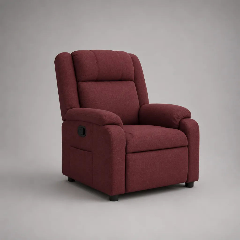 Fauteuil relax en tissu à coucher manuel et repose-pieds, rouge Bordeaux, 76 × 88 × 98 cm