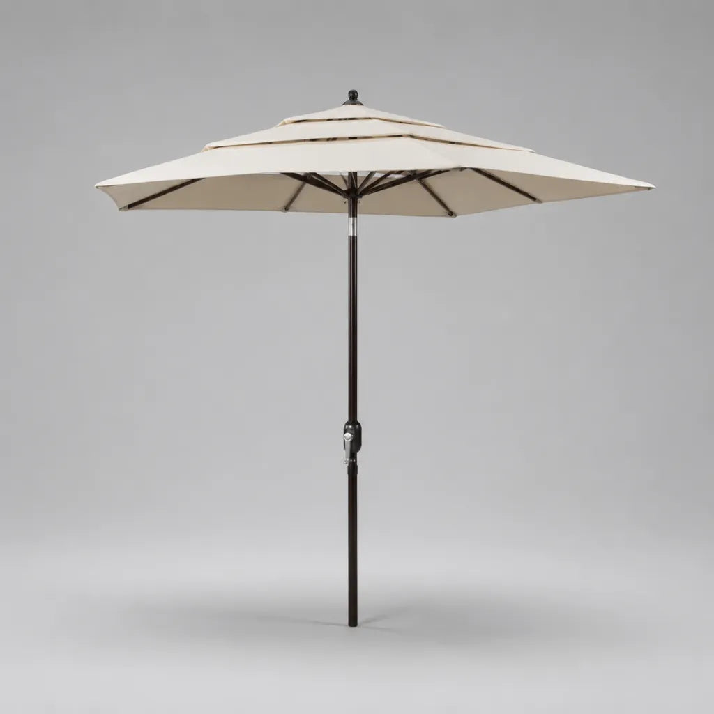 Parasol extérieur rond à 3 niveauxx en polyester beige avec mât en aluminium, Ø 270 × H 245 cm
