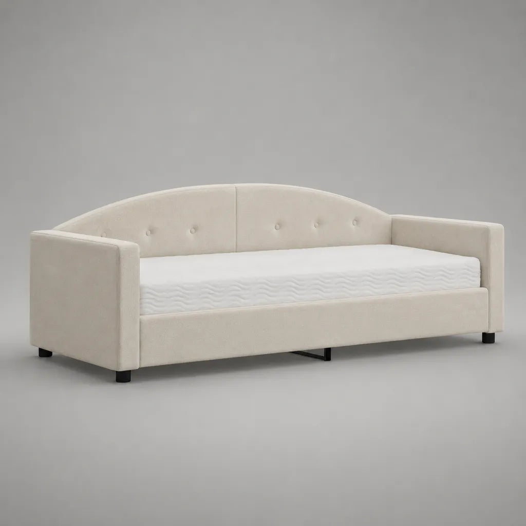 Kit lit d'un jour avec matelas 90 × 200 cm, blanc cassé, en polyester