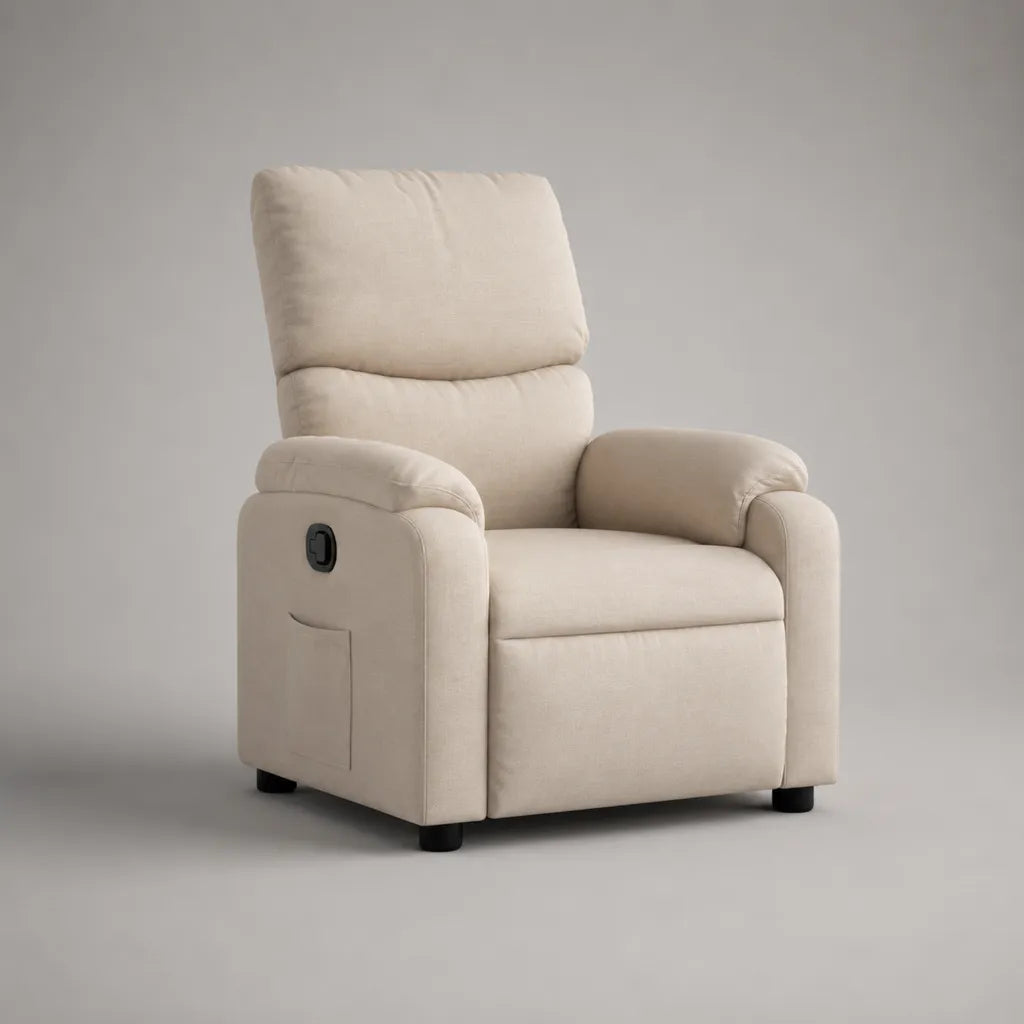 Fauteuil relax manuel avec couchette en microfibre de polyester, beige, 86 × 90 × 104 cm