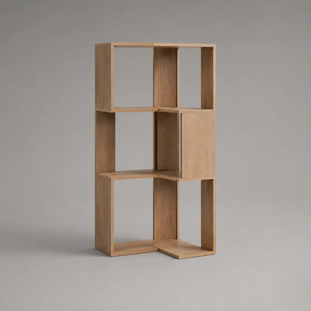 Distributeur de salle de bibliothèque en panneau de particules avec placage de chêne, 6 compartiments, chêne nature, 80 × 30 × 180 cm