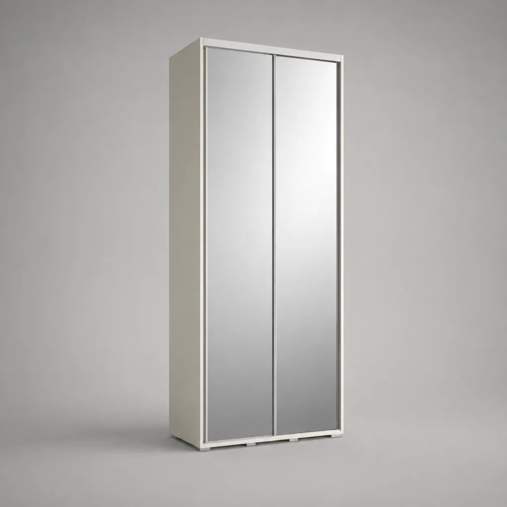Armoire avec 2 portes coulissantes en panneau de particules, aluminium et verre, blanc/argent, 90 × 50 × 200 cm