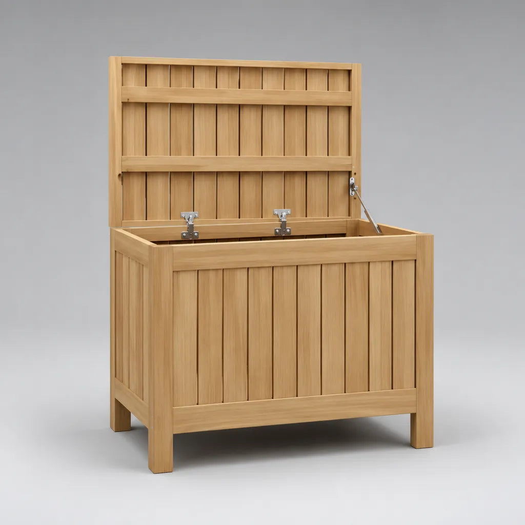 Coffre de jardin rectangulaire en bois, bois naturel, 90 × 50 × 58 cm, 155 L
