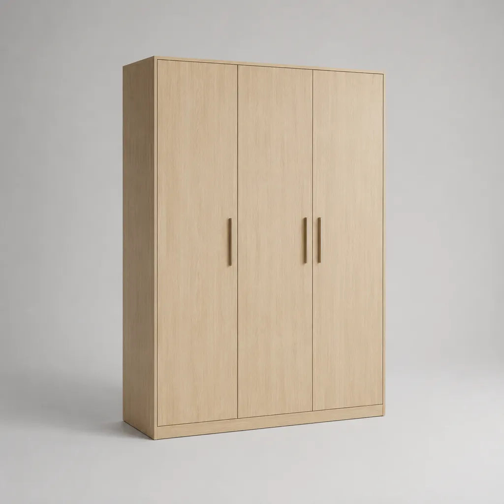 Armoire à trois portes en panneaux de particules en résine de mélamine, chêne clair et marron, 120 × 50 × 180 cm