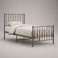 Lit en métal en acier vert olive, lit simple 90 × 190 cm avec tête et pied