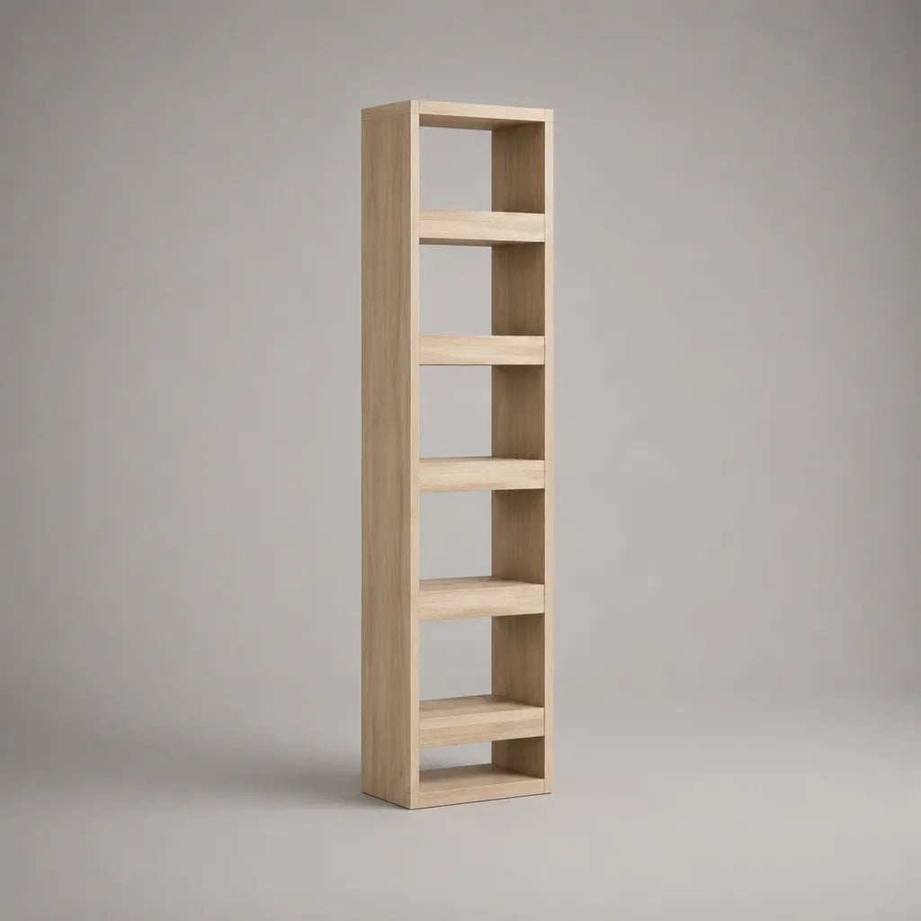 Bibliothèque étagère en panneau de particules recouvert de résine mélaminique avec 6 compartiments, chêne clair, 180 × 40 × 30 cm