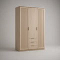 Armoire 3 portes en panneau de particules recouvert de mélamine, beige/brun clair, 150 × 55 × 210 cm, avec 3 tiroirs