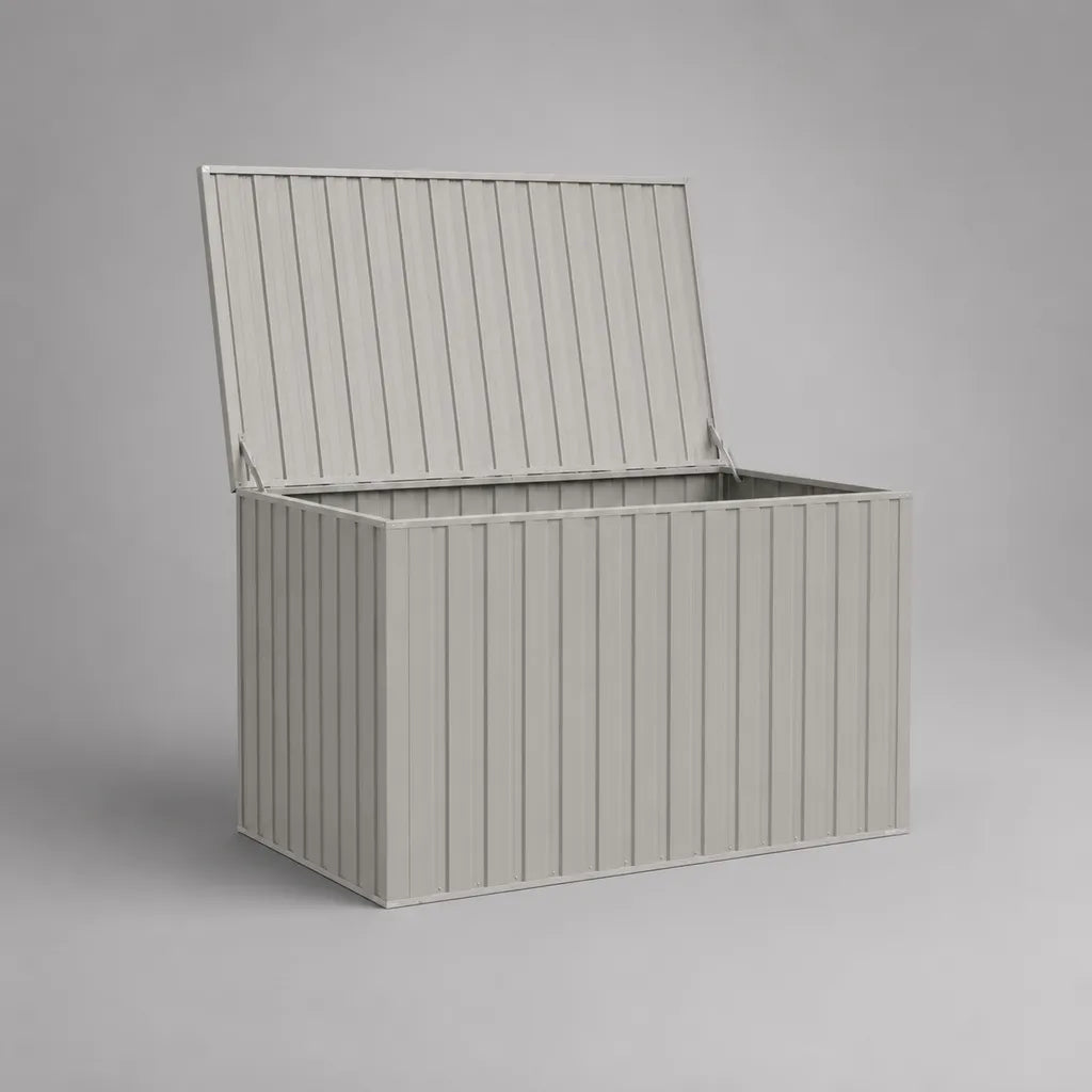 Coffre de rangement extérieur en acier galvanisé gris clair, 149 × 99 × 93 cm, 1 150 L