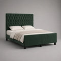 Lit double matelas en polyester, vert foncé, couchage 160 × 200 cm, dimensions totales 215 × 170 × 120 cm