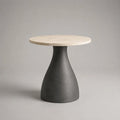 Table de contact rond en travertin beige et acier anthracite Ø 50 × H 50 cm