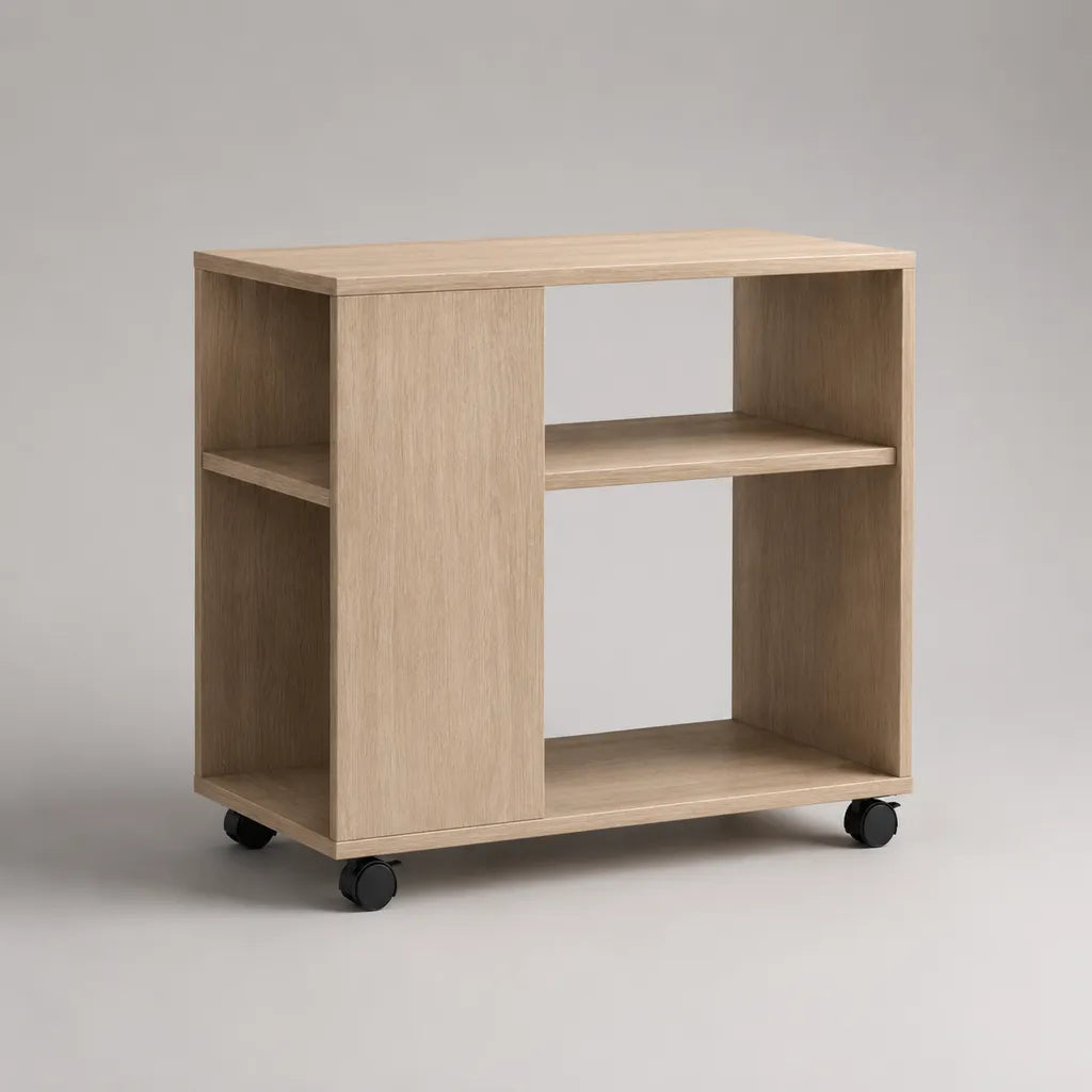 Table de référence en douane de particuliers mélaminés, chêne clair, 70 × 35 × 65 cm, avec étagères et roulettes