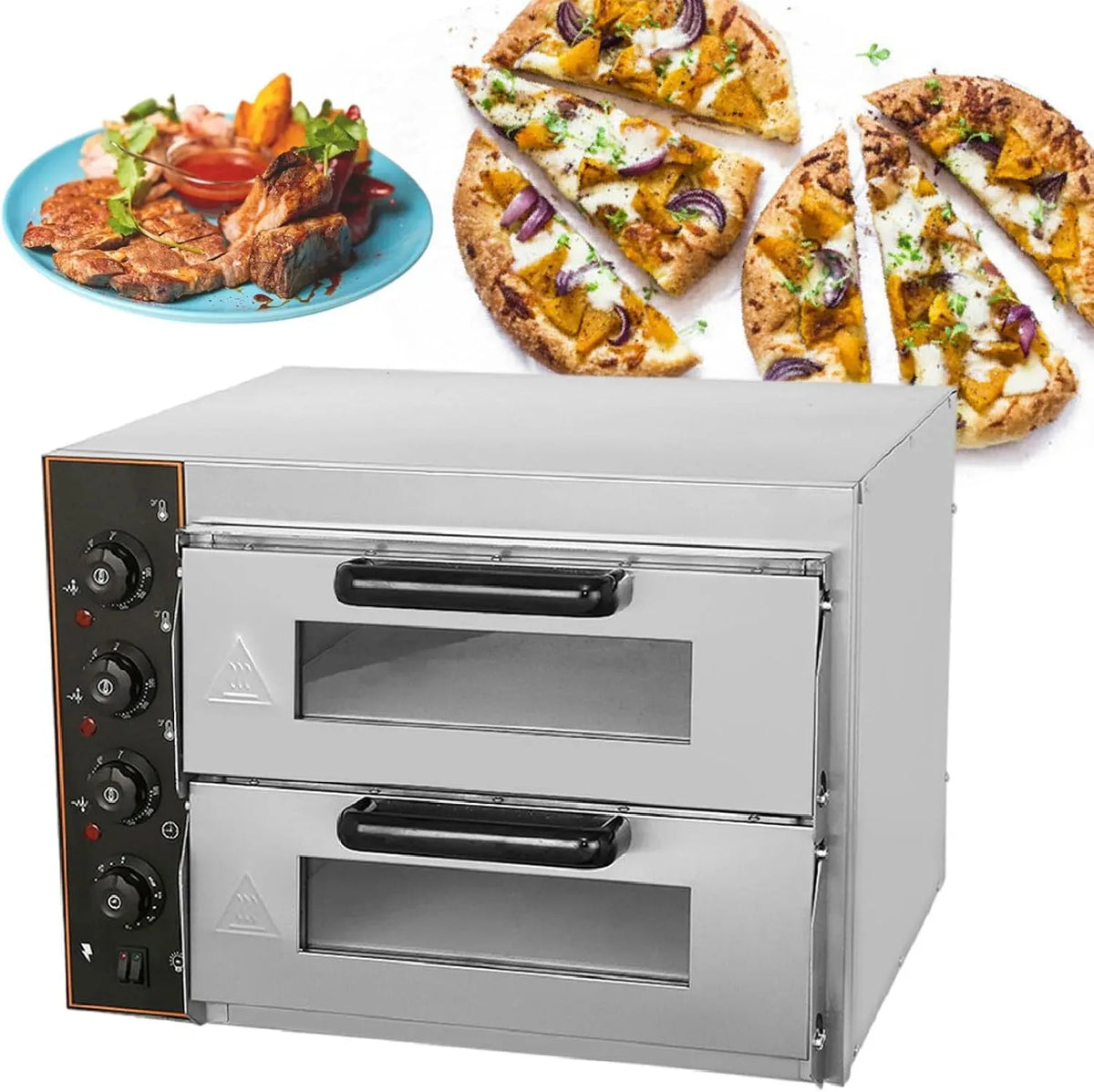 Four électrique à pizza, 16 pouces, 220 V, minuteur, professionnel, acier inoxydable, Machine à Pizza éLectrique à Double Couche