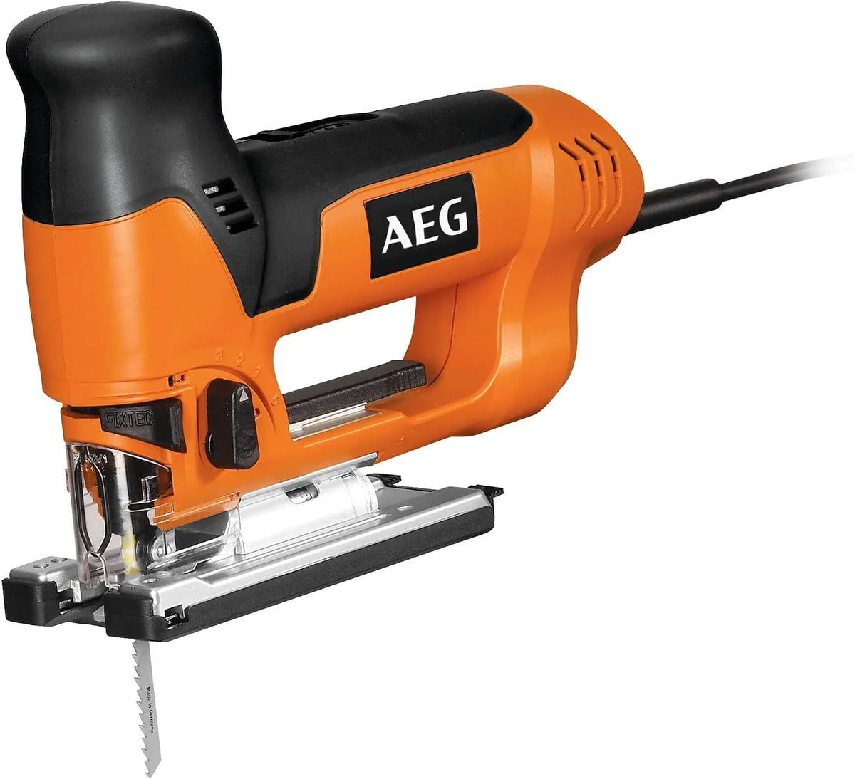 AEG STEP100X pare-éclats, changement de lame facile Fixtec, Scie sauteuse electrique 700 Watts, 100 mm bois, livrée avec : lame, coffret