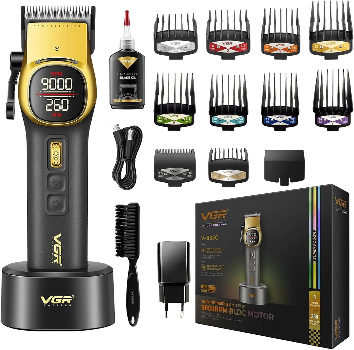 VGR 885C 885C Tondeuse Cheveux Hommes Professionnel équipé de 21 Vitesses Réglables