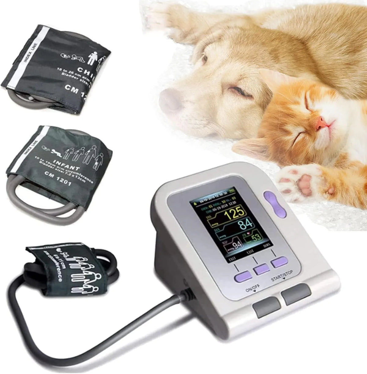 ThreeCuffs, Tensiomètre numérique vétérinaire, tensiomètre électronique àet 3 Brassards, Sphygmomanomètre Électronique Vétérinaire, Tensiomètre