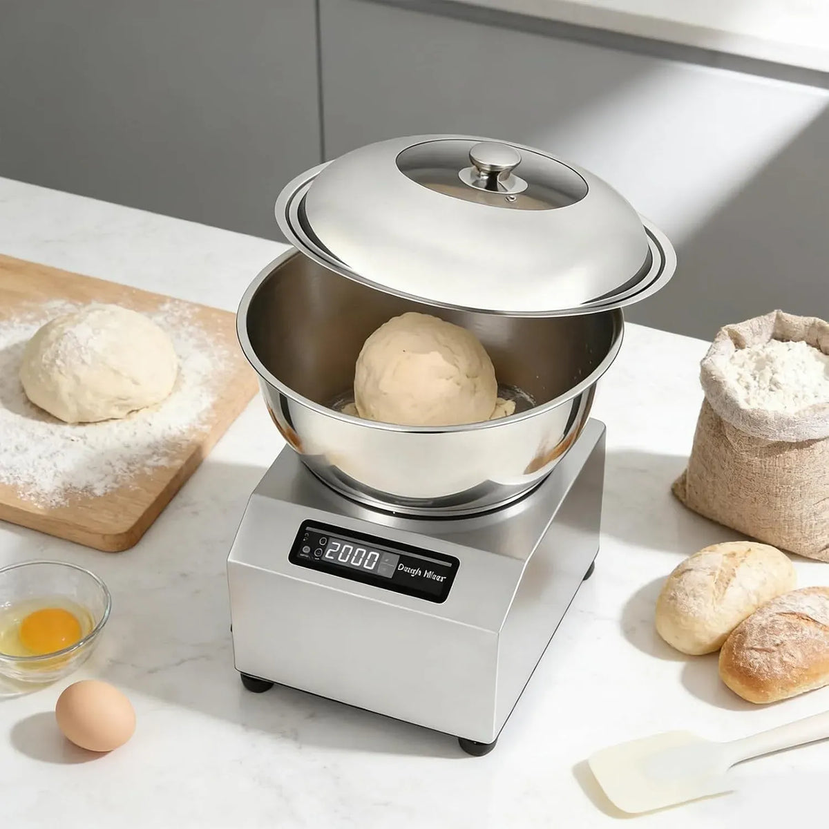 11lbs Pétrin électrique avec Fonction Fermentation, pour la préparation de Pain Frais, Malaxeur ménager 8 kg, Bol en Acier Inoxydable 304, Pizza et