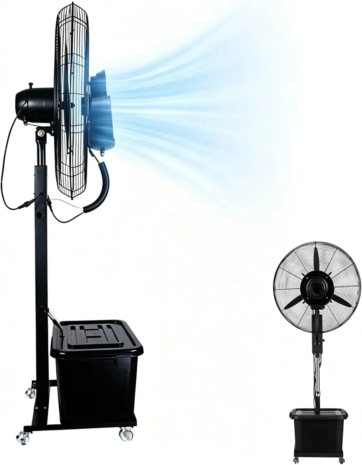 Rafraîchisseur d'air, 200 cm, 42 L, Ø 81 cm, extérieur, roulettes de déplacement, 3 vitesses, oscillation, Pied Télescopique 160-200 cm