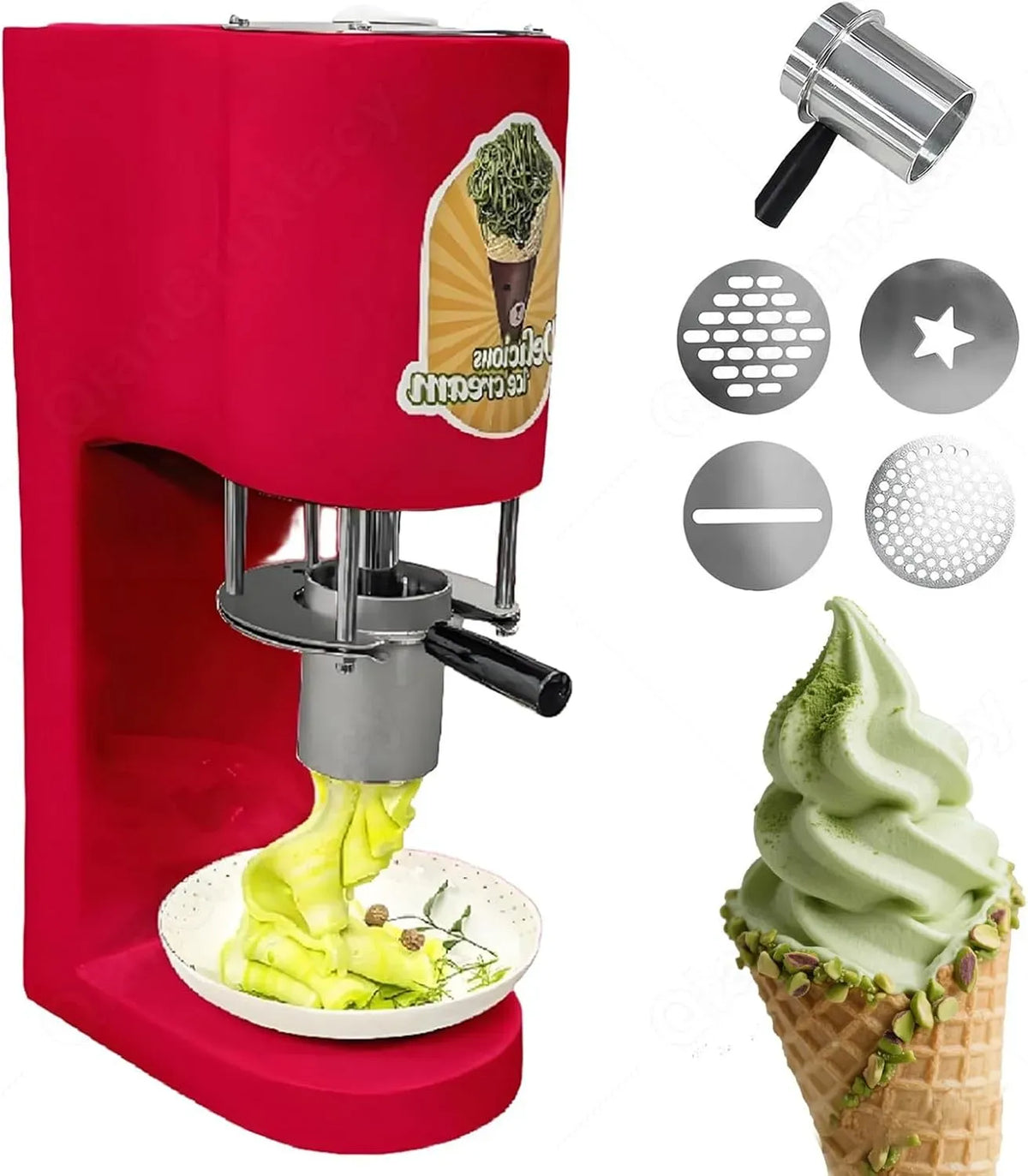 Machine à Glace, machine à glace et sorbet, 80 W, professionnel, acier inoxydable, rouge