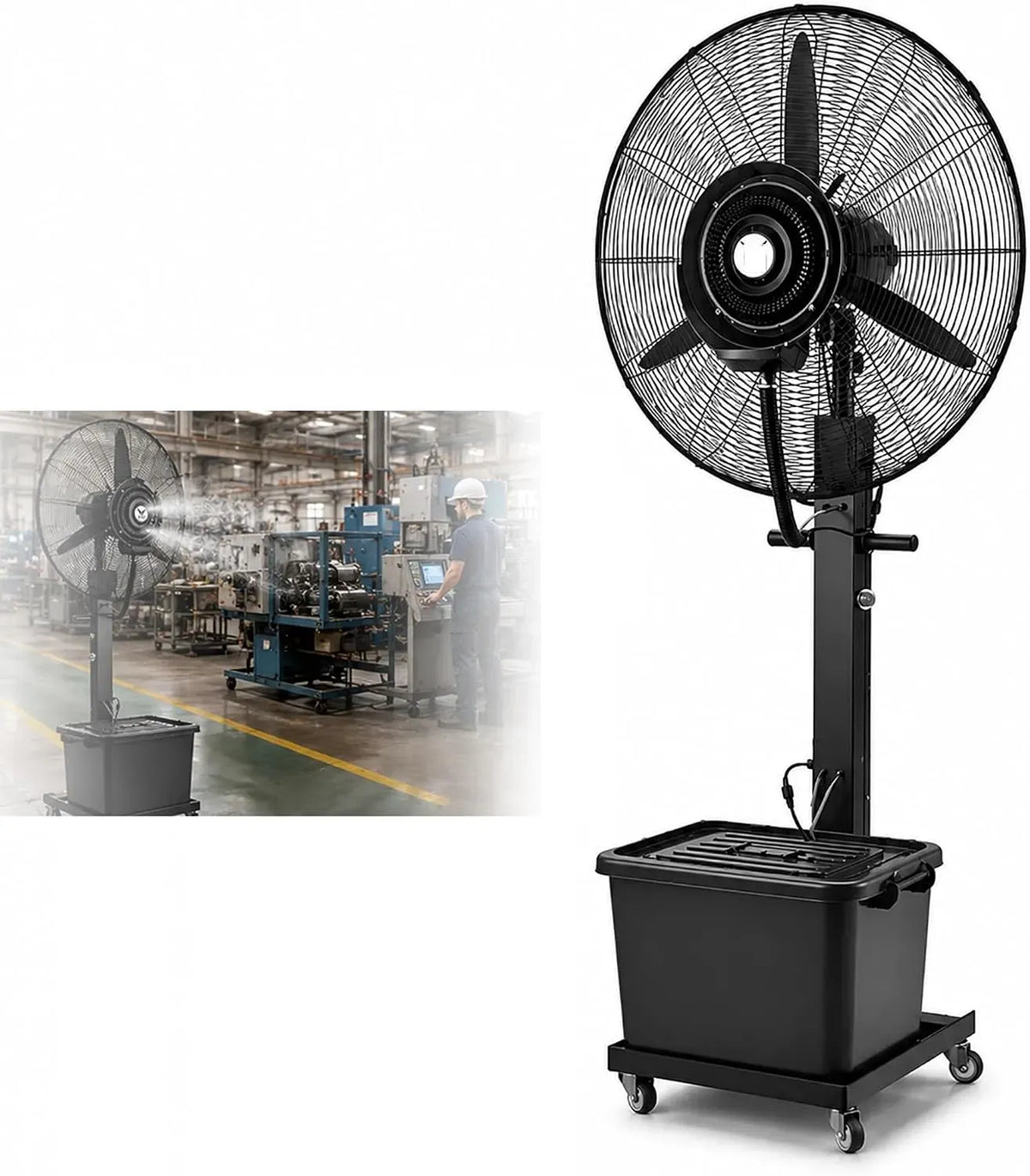 Rafraîchisseur d'air, 42 L, industriel, 3 vitesses, oscillation, restaurant, Oscillation 90°, Ventilateur Brumisateur Industriel sur Pied 42L