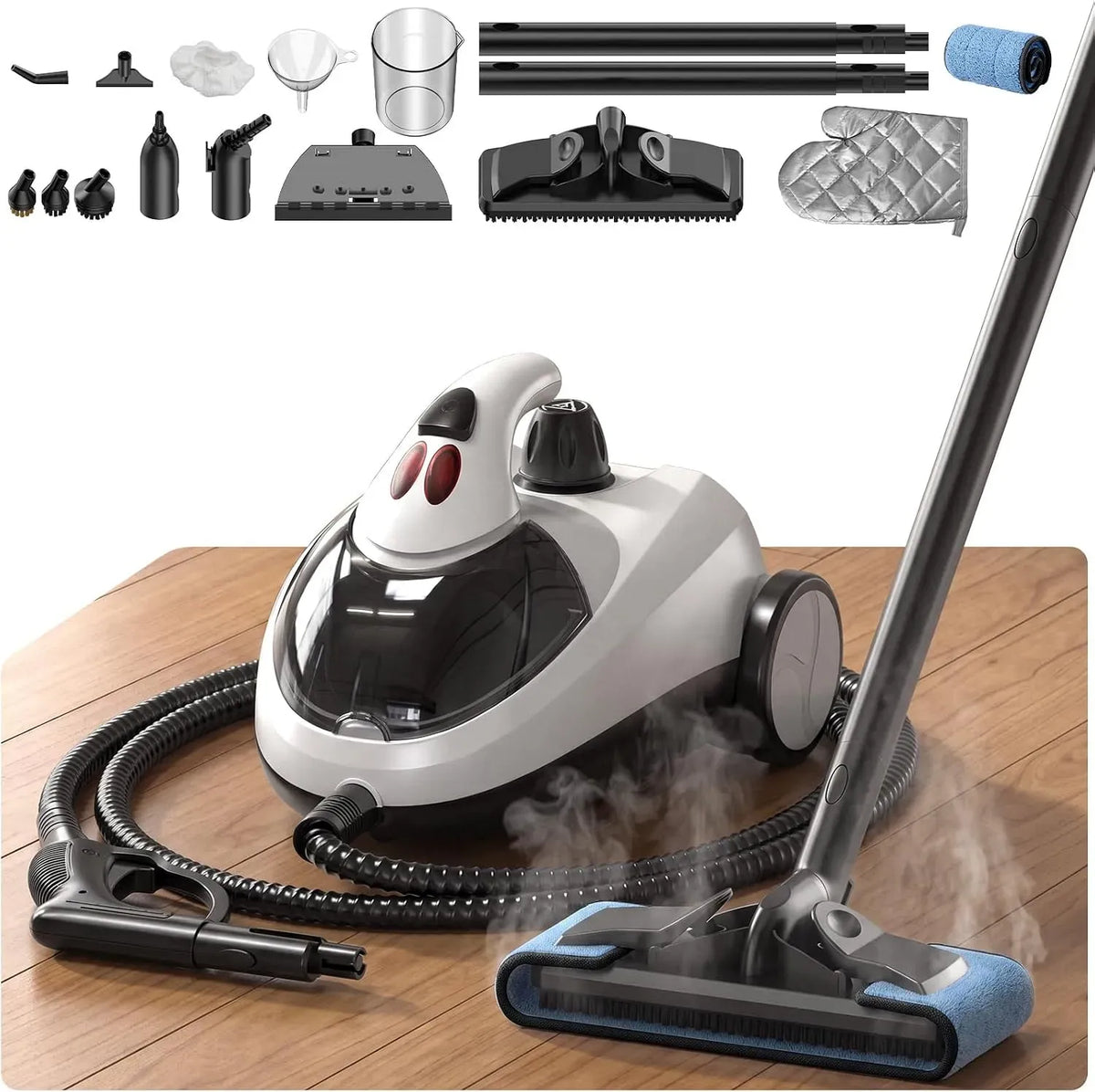 Nettoyeur vapeur, 2 L, 2000 W, grand réservoir, 2 zones de température, usage sur sols, cuisine, voiture, vitres et canapé, blanc, 60 Min de Vapor