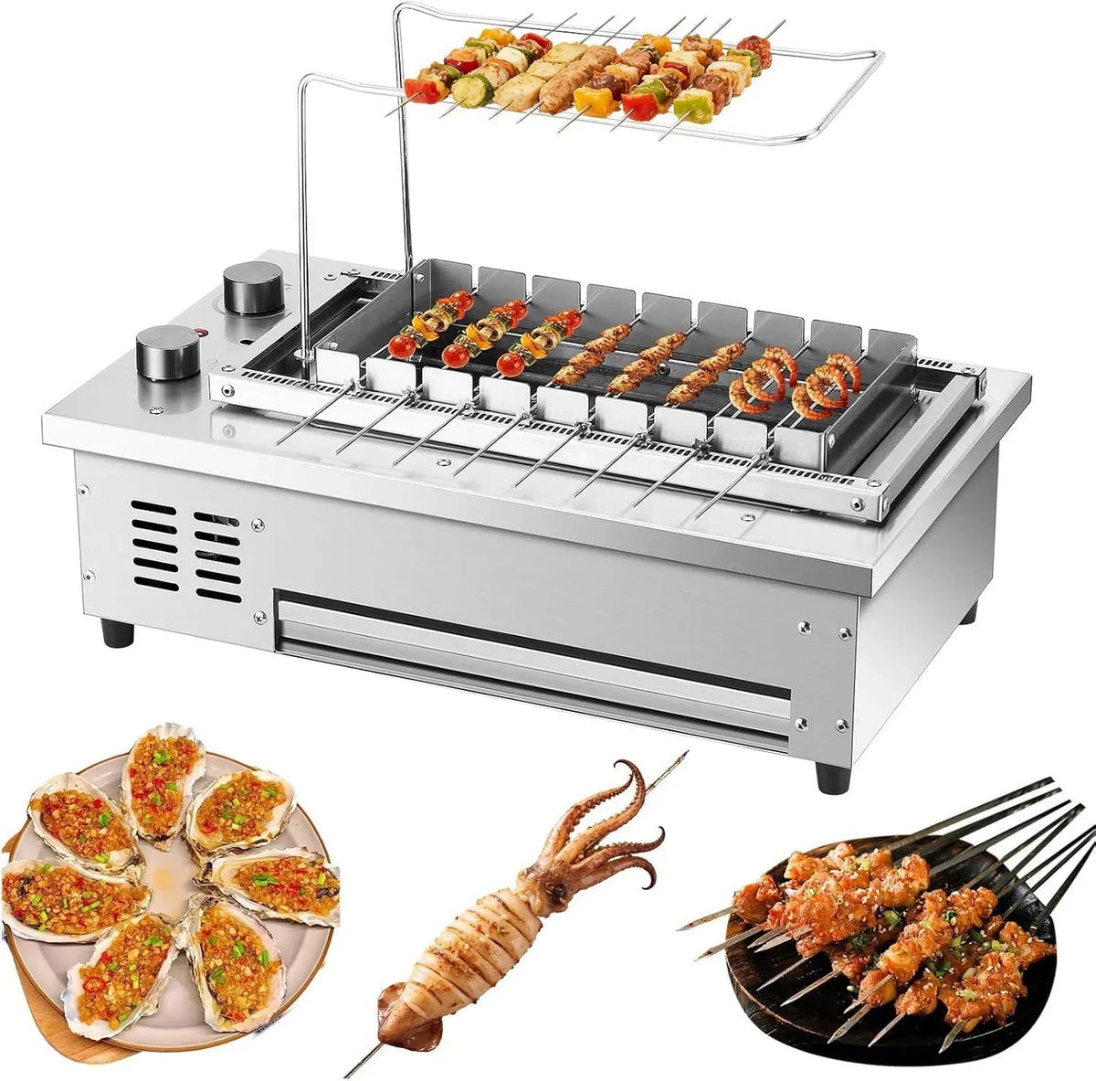 Four électrique, extérieur, Barbecue électrique sans Fumée avec Rôtissoire, 8 Brochettes
