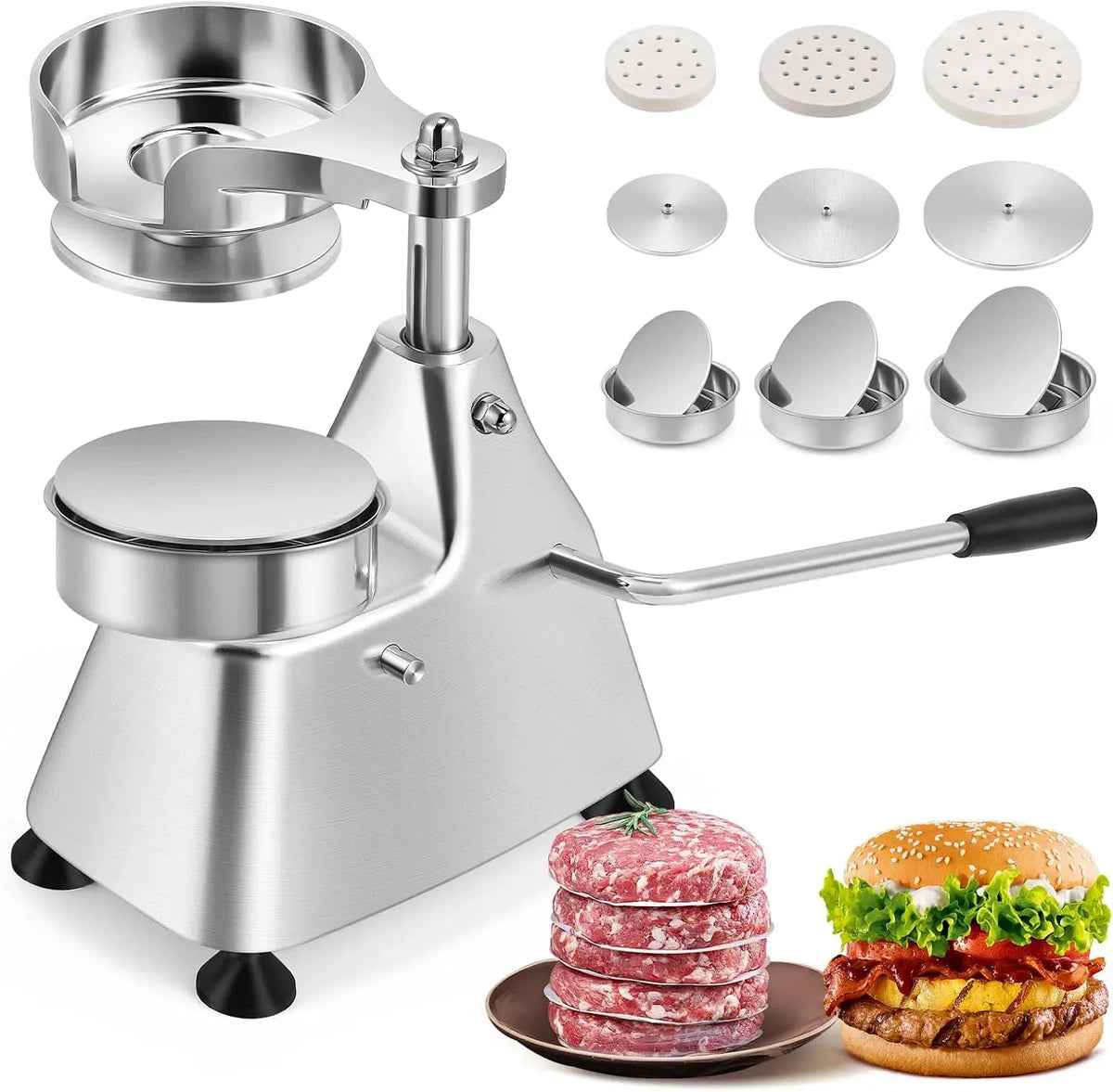 3-en-1 10/13/15CM Machine à Burger, Presse, 15 CM, extérieur, professionnel, restaurant, acier inoxydable, 3 Plateaux, Moongiantgo