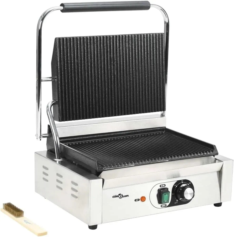 Grill, gril à panini et croque-monsieur, 43 x 30,5 x 20 cm, 2200 W, fonte, amovible, 2 zones de température, acier inoxydable, pour griller