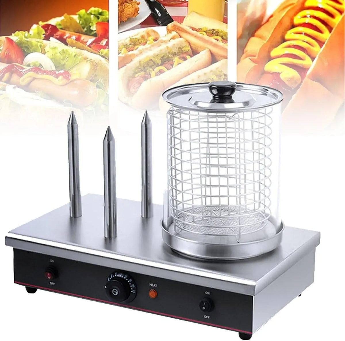 Machine à réchauffer, Machine à Hot-Dog, 2 zones de température, acier inoxydable, fonction chauffante
