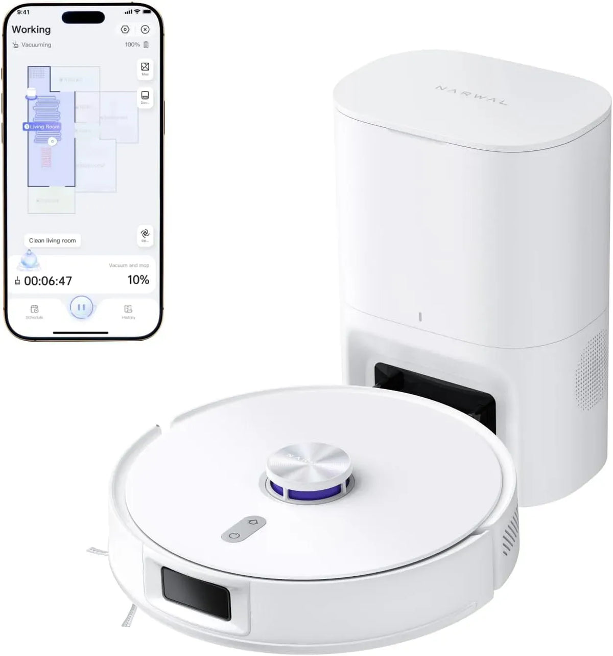 Robot aspirateur, NARWAL, application, effet 3D, Autovidage 180 Jours, Pression de Nettoyage 8 N, Application Contrôle, Cartographie 3D
