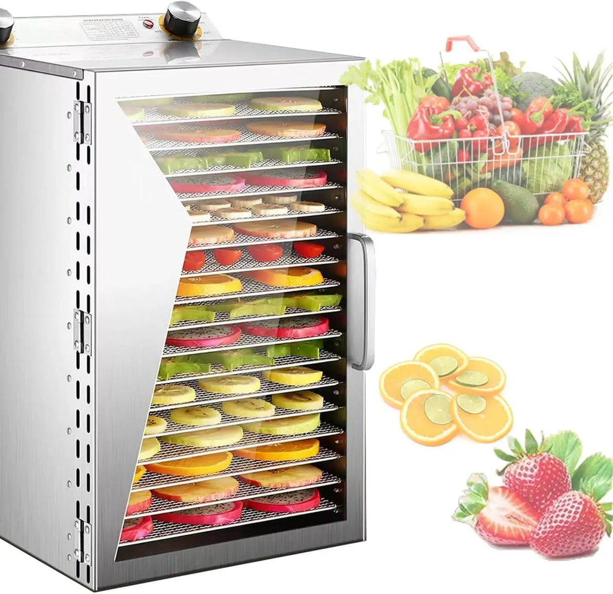 12-Layer Machine de lyophilisation, machine de séchage, déshydrateur alimentaire, 30 à 90 °C, minuteur, acier inoxydable, pour la maison