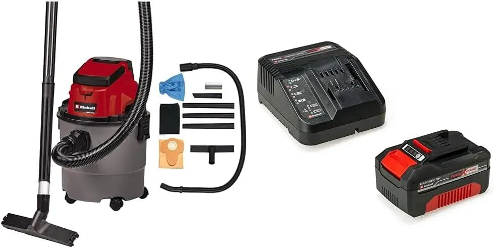 Einhell TC-VC 18 Aspirateur, 15 L, 18 V, roulettes de déplacement, vendu avec flexible d'aspiration et plusieurs filtres, Chargeur et Batterie 4,0Ah