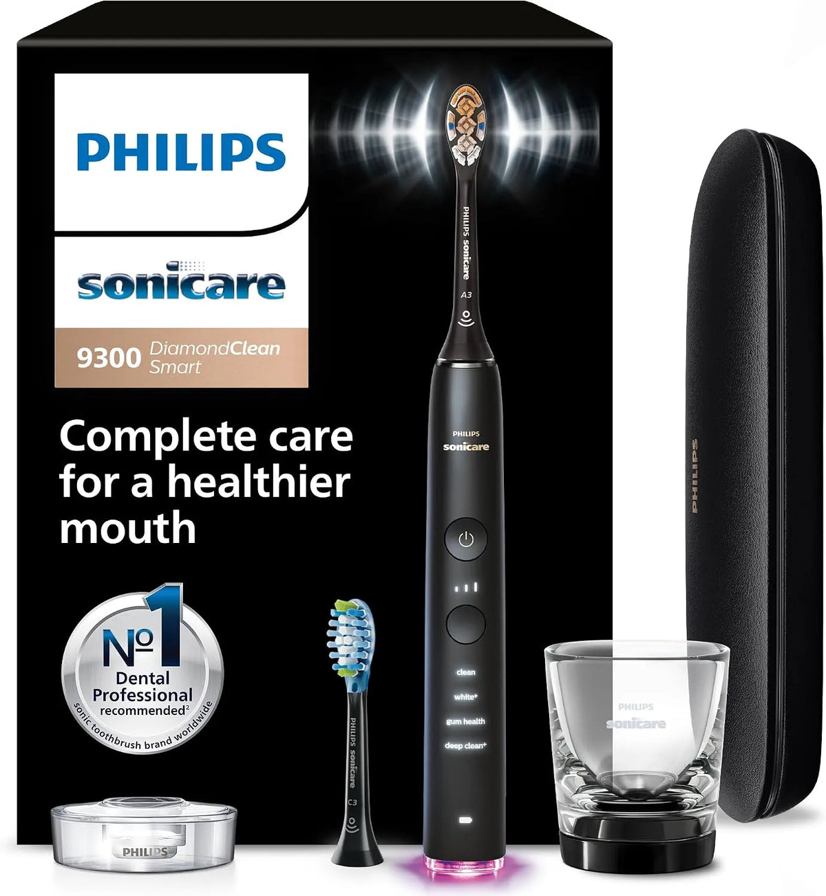Philips HX9903/15 Brosse, brosse à dents rechargeable, dalle IPS, noir, pour soins bucco-dentaires complets Série 9300 Noir