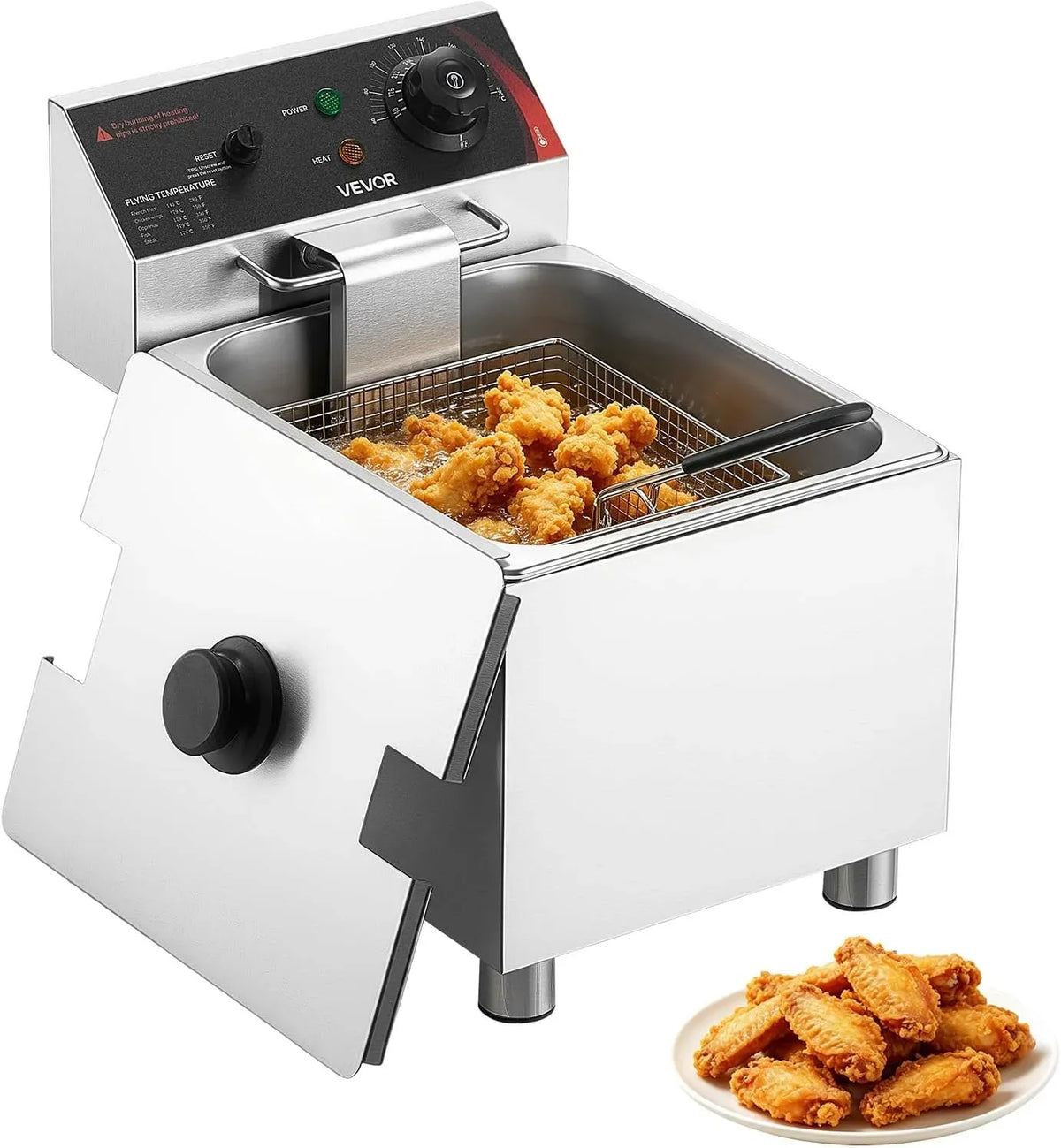 VEVOR Couvercle, en Inox, pour Friteuse Électrique Professionnelle, Friteuse à Huile 2500 W Capacité 7,5 L, avec Cuve Amovible, Panier, pour Cuisine