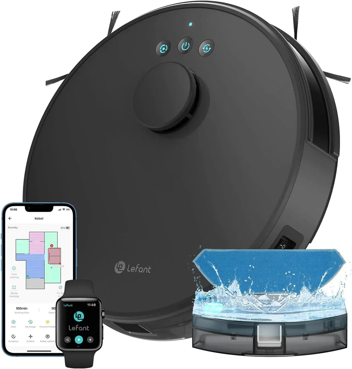 Lefant Robot aspirateur, Wi-Fi, noir, Connecté par Alexa/APP/WiFi, 5500Pa