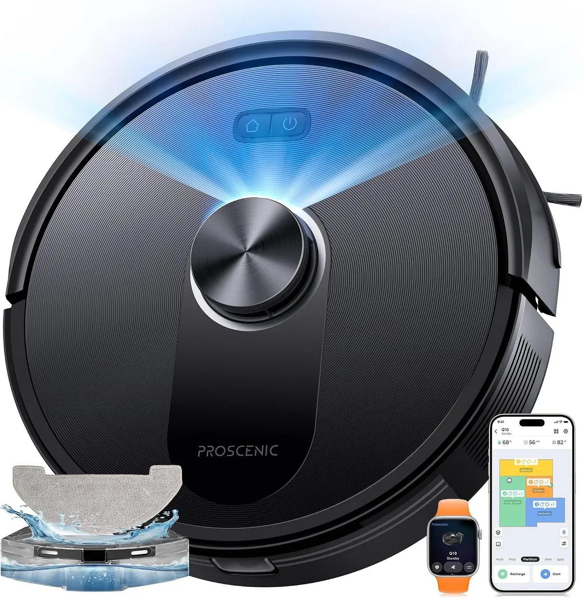 Robot aspirateur 200Mins, silencieux, 10000Pa Aspirateur Robot avec Serpillière