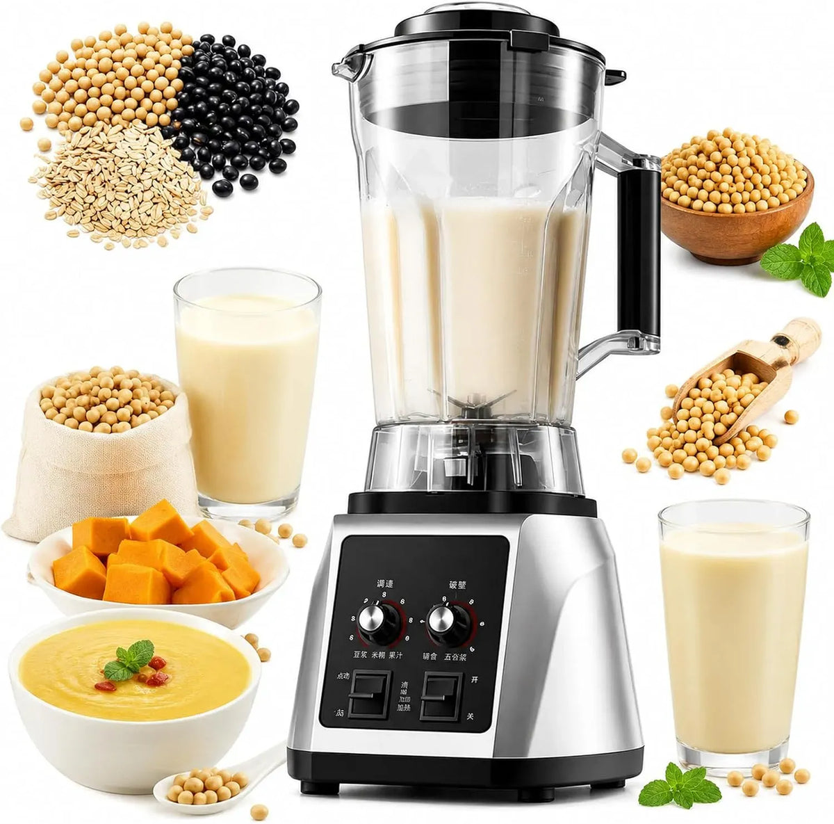 machine à lait, machine à lait végétal et lait de noix, 6 L, 200 W, professionnel, acier inoxydable, 9 niveaux