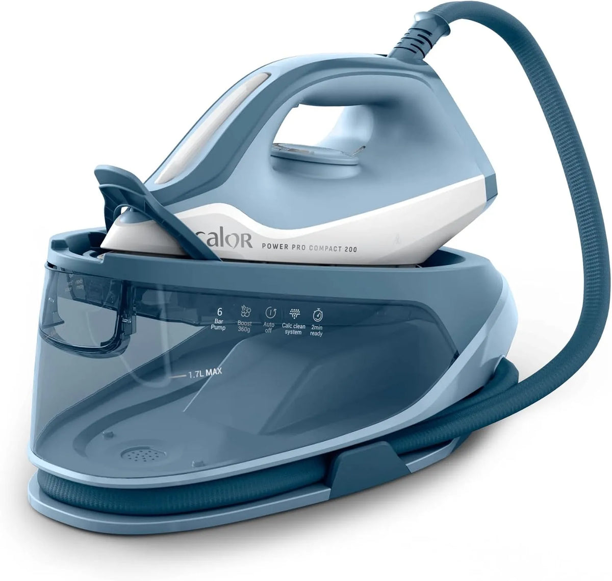 120g/min 360g/min Semelle céramique, Calor, Power Pro Compact Centrale Vapeur 200, Réservoir 1,7 L, Repassage facile avec débit 120g/min et pressing