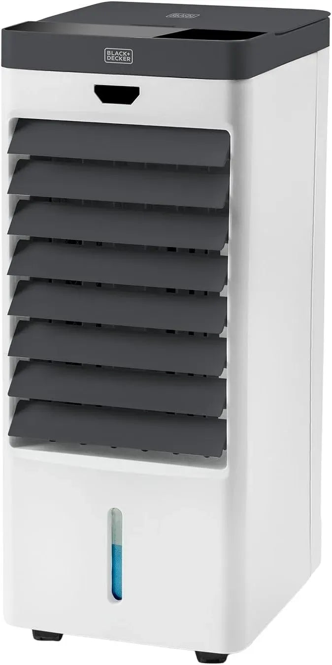 Black+Decker Rafraîchisseur d'air, 5 L, 75 W, roulettes de déplacement, minuteur, 3 vitesses, oscillation, grand réservoir, noir, 4 bacs à glace
