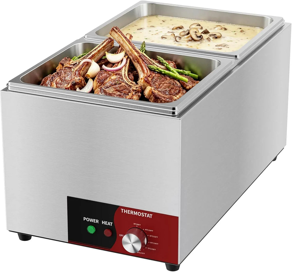 Cuisson au Bain Marie, pour Usage pour usage professionnel, Bain Marie Électrique Professionnel 2 Bacs Chauffe-Plat 1000W
