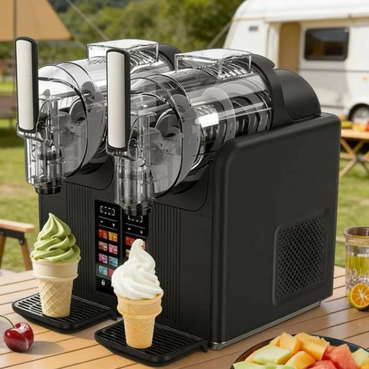 Lave-vaisselle, 430 W, grand réservoir, noir, 2 Réservoirs pour Milkshakes Black, Machine à Granité Autonettoyante 430W