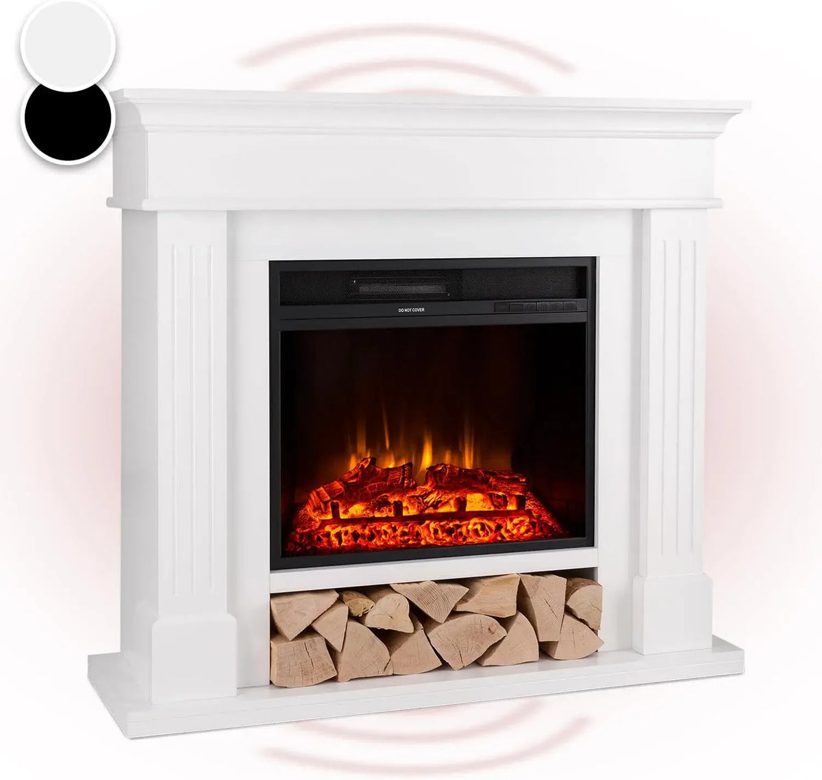 Klarstein Radiateur électrique, 1800 W, minuteur, thermostat, Fausse Cheminée Decorative avec Effet Flamme en LED, Thermostat Réglable