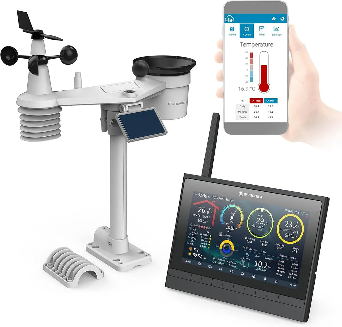 9-en-1 Bresser Station, capteur, station météo sans fil, Wi-Fi, application, professionnel