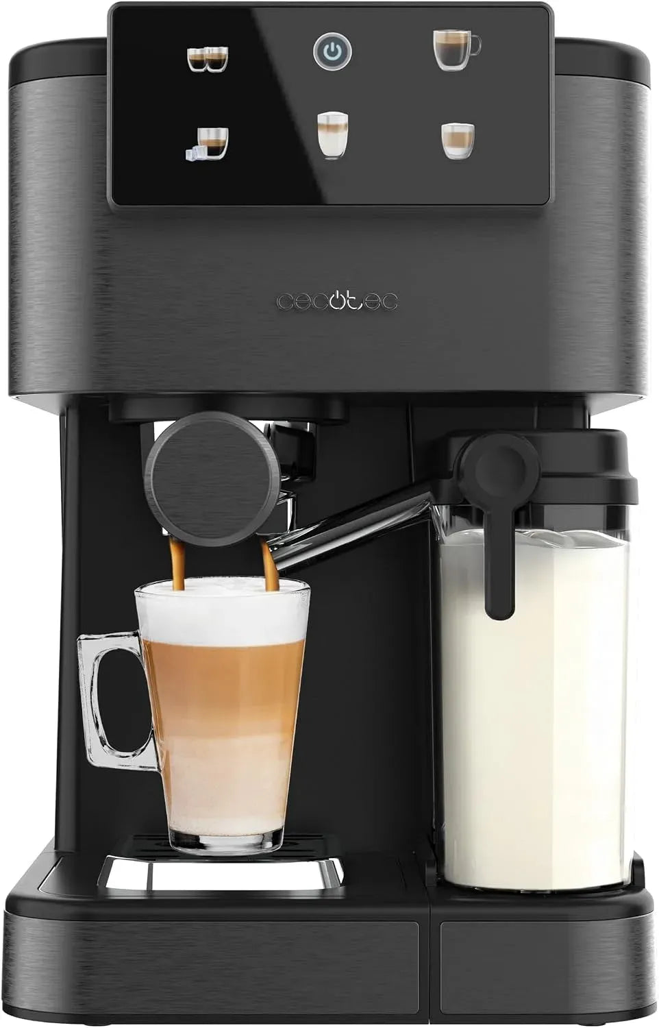 Cecotec Cafetière électrique, 1.5 L, 1350 W, tactile, grand réservoir, 20 Bars, Réservoir de Lait de 500ml, Écran Tactile, Réservoir d'Eau de 1