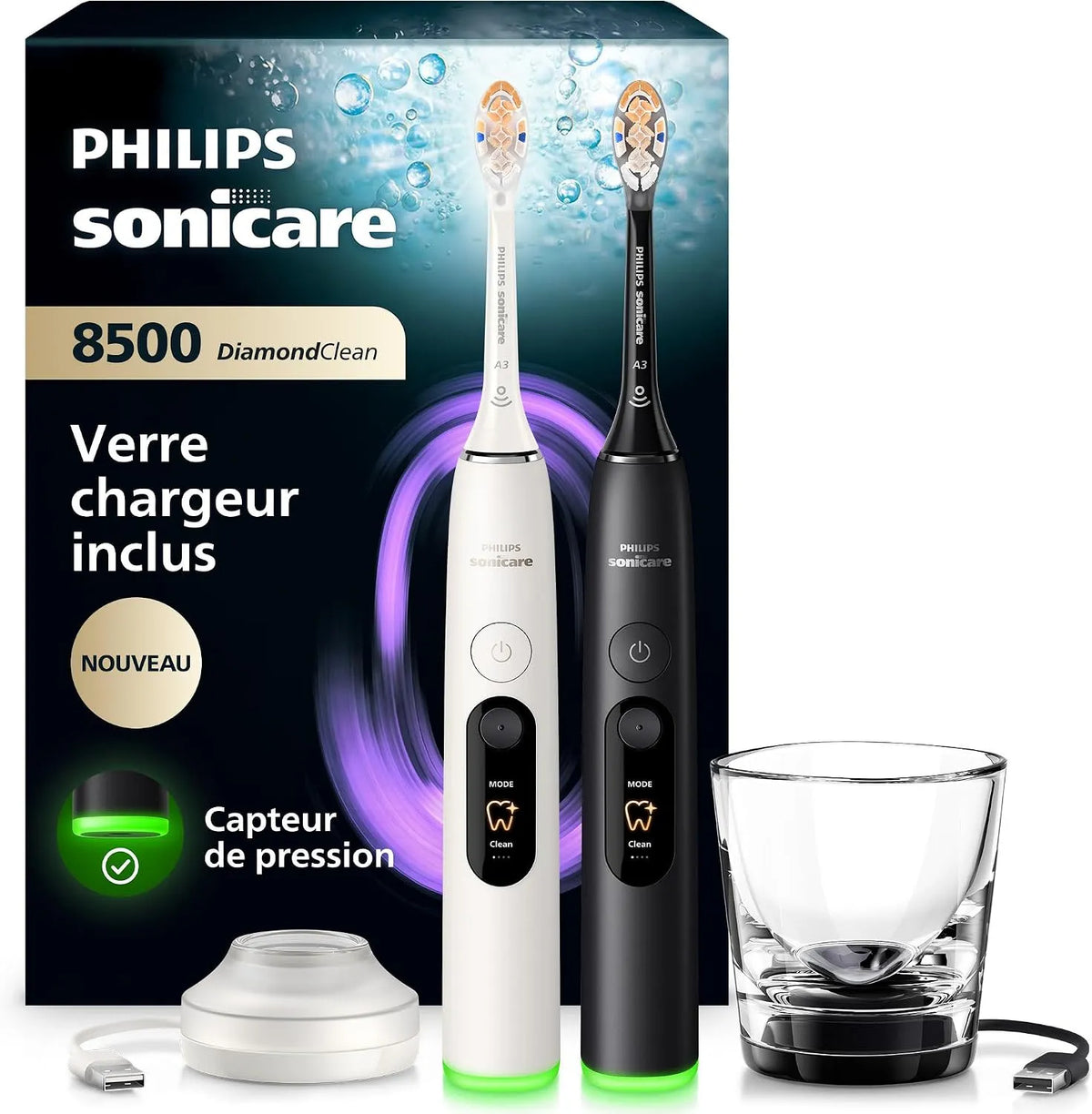 Philips HX8596/21 capteur, brosse, brosse à dents rechargeable, dalle IPS, noir
