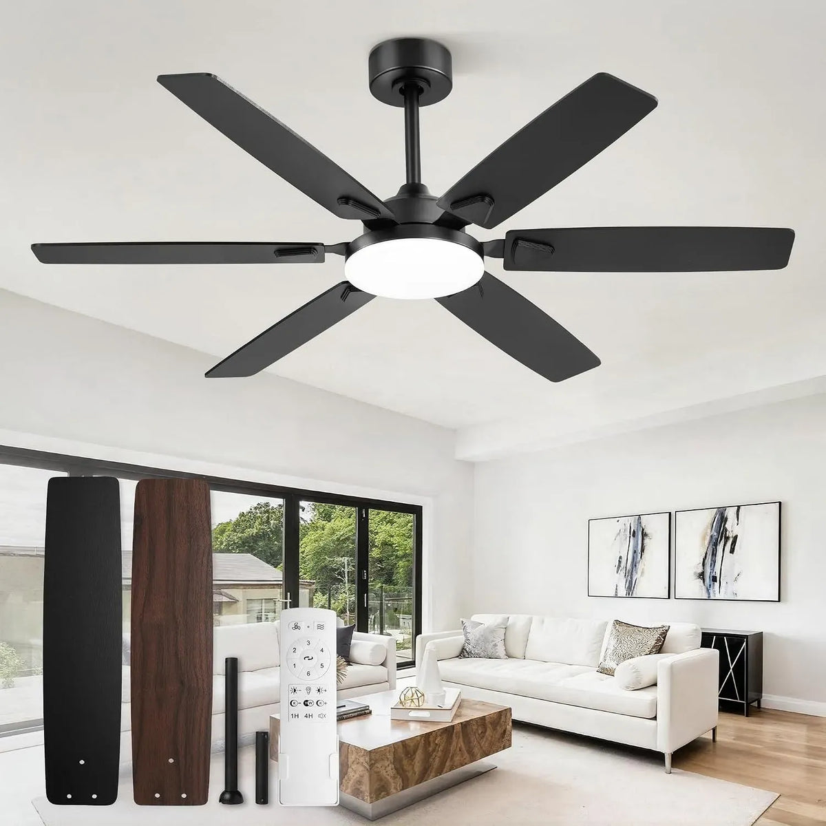 Ventilateur 3CCT, 132,1 cm, extérieur, silencieux, moteur CC silencieux, télécommande et 6 vitesses