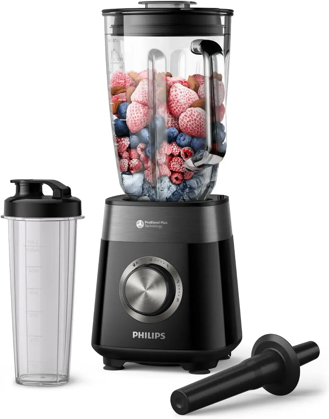 Philips HR3031/00 Blender, 2 L, 1200 W, 3 vitesses, dalle IPS, noir, Bol verre 2L + acc, 1,5L capacité utile, 3 vitesses + Pulse, 1,5 L