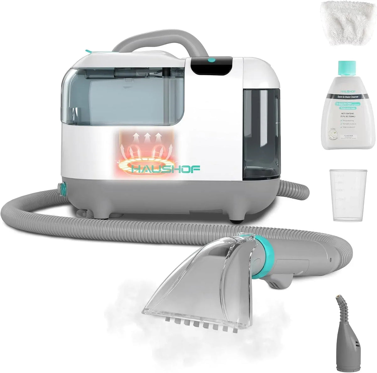 Aspirateur, 1,8 L, 1200 W, 75 dB, HAUSHOF, grand réservoir, vapeur, StainZapper Nettoyeur de Tapis 1200W, Nettoyant 750 ml, 1,3 L